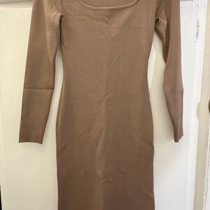 Elegant Long Sleeve Brown Dress